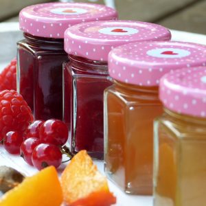 fruit jam in glass jars
